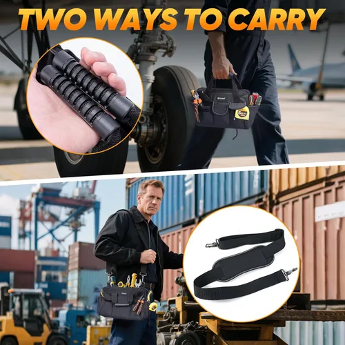 Vista 5 de TICONN Bolsa de herramientas resistente con múltiples bolsillos, organizador de caja de herramientas portátil, bolsa de almacenamiento, con correa