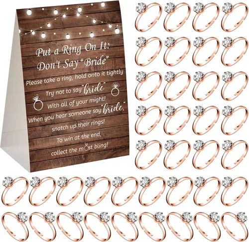 Vista 9 de Woanger Juego de despedida de soltera con 50 anillos falsos, juego de despedida de soltera con temática de vegetación rústica, juegos de boda