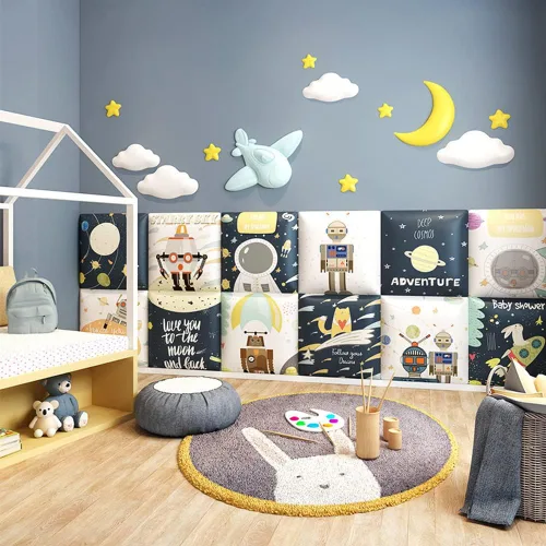 Vista 2 de Acolchado de pared 3D anticolisión para niños, paneles de pared tapizados para despegar y pegar, cabecero para tatami, sala de estar, dormitorio