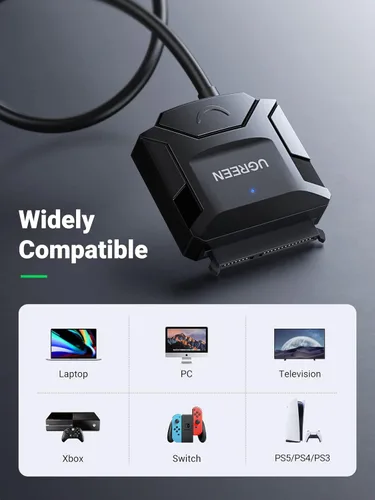 Vista 5 de UGREEN cable adaptador SATA a USB 3.0 para lector de disco duro SSD/HDD de 3.5 2.5 pulgadas SATA III convertidor de disco duro compatible con UASP