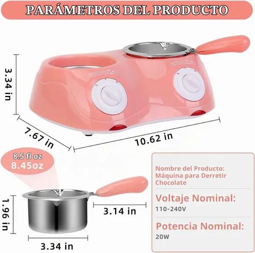 Vista 7 de Outamateur Fondue eléctrica de chocolate con doble olla de fusión para chocolate con leche, queso, mantequilla, dulces Rosa