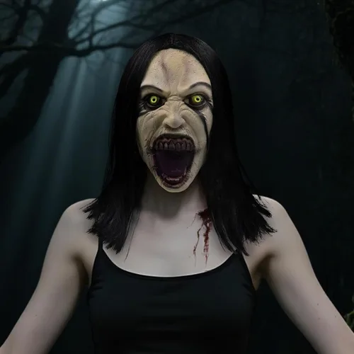 Vista 7 de vickkt Crying Female Creepy Zombie Ghost Mask Mujer Maldito Horror Orpse En Halloween Cosplay Props Tricky Funny Full Headgear