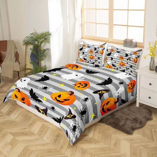 Vista 6 de Juego de funda de edredón de esqueleto, tamaño individual, estampado de flores de esqueleto humano, juego de ropa de cama con temática de Halloween