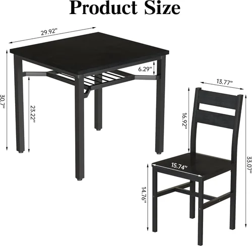 Vista 7 de Hooseng juego de mesa de comedor de 3 piezas para 2, pequeña mesa de cocina de madera con almacenamiento, juego de comedor cuadrado de estilo granja