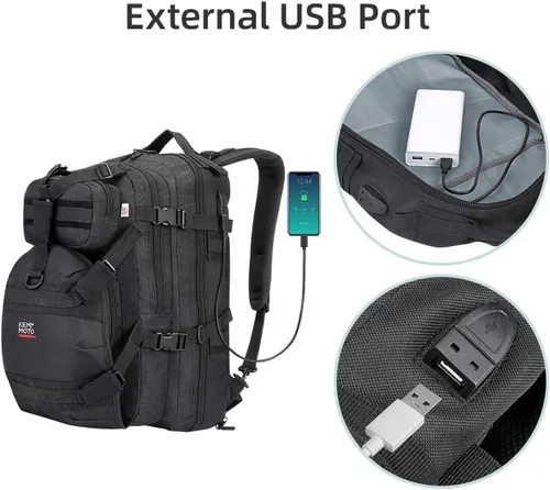 Vista 2 de KEMIMOTO Mochila para Casco de Motocicleta para Hombres con Puerto de Carga USB, Impermeable, Mochila de Equitación Recargable de Gran Capacidad, 37L