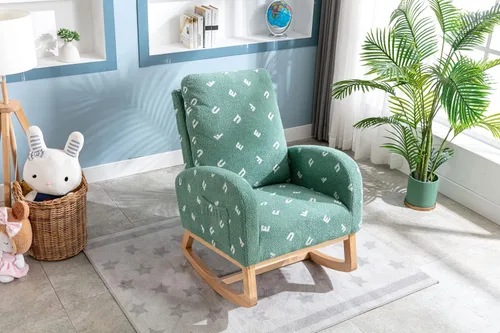 Vista 16 de Setawix Silla mecedora de peluche para guardería, silla mecedora tapizada para sala de estar, sillón con respaldo de sherpa de ocio, silla mecedora