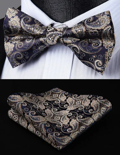 Vista 5 de HISDERN Bow Ties for Men Pre-tied Paisley Bow Ties Pocket Square Set Men's Bowtie Wedding Party