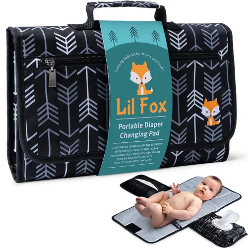 Lil Fox. Cambiador portátil para pañales de bebé o cambiador. Almohadilla cambiadora de pañales con una sola mano. Regalos de baby shower, artículos