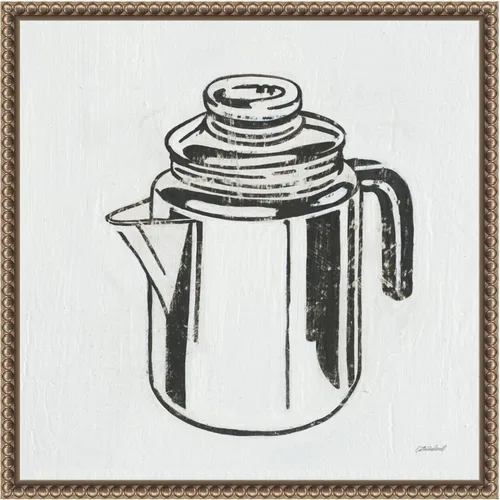 Amanti Art Framed Canvas Wall Art 16x16 Retro Coffee Pot (Kitchen) by Kathrine Lovell, Framed Wall Art Canvas, Cuisine Artwork, Traditional Decor,