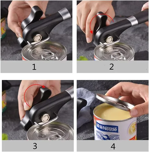 Vista 7 de ZKG Abridor de latas Herramientas de cocina profesional Abrebotellas Cuchillo manual de mano Abrelatas Abrelatas Abrelatas de corte lateral