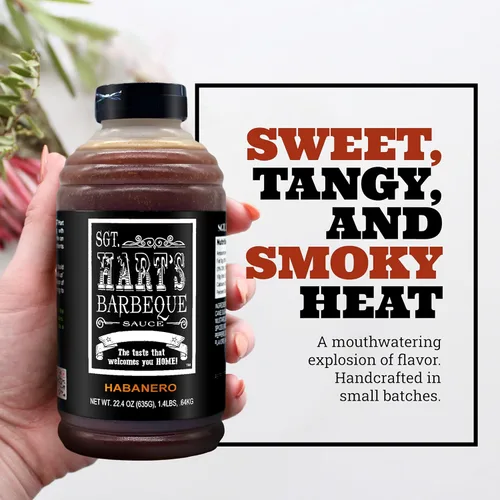 Vista 5 de SGT. Hart's Salsa de barbacoa habanero 22.4 onzas, sabor ardiente, salsa versátil para glaseados, adobos y salsas, salsa artesanal para carne