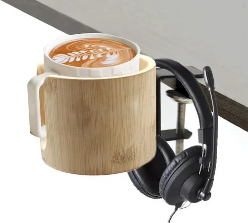 Vista 3 de Abrazadera para portavasos de escritorio, clip antiderrames para el borde de la mesa, para oficina, hogar y PC, accesorios de escritorio (1 unidad)