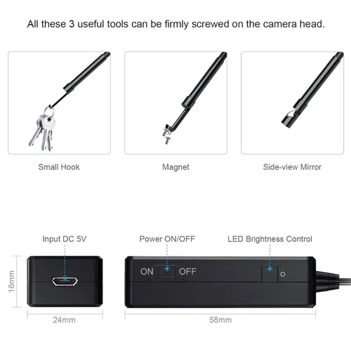 Vista 5 de NIDAGE Cámara endoscopio inalámbrica con luz HD impermeable WiFi boroscopio flexible 0.217 in Cámara de inspección de serpiente automotriz