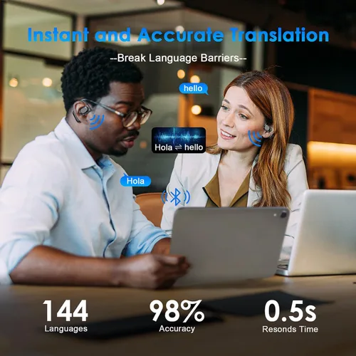 Vista 2 de Auriculares de traducción AI en tiempo real, 144 audífonos de traducción de idiomas para iPhone y Android, auriculares de traducción 3 en 1