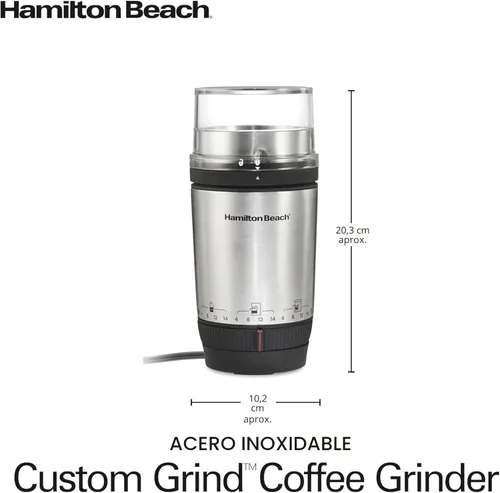 Vista 8 de Hamilton Beach Molinillo de café eléctrico Custom Grind para 4 a 14 tazas, operación de una pulsación sin usar las manos con apagado automático