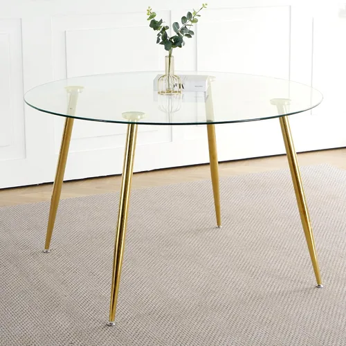 Modern Simple 47.2" Glass Table, Tempered Glass Metal Material, Gold Plated Legs, Suitable for Restaurant Kitchen (Set of 1)