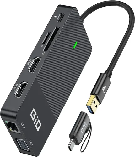 Estación de acoplamiento USB GIQ USB C HUB USB 3.0 a HDMI dual Adaptador VGA de triple pantalla USB C Estación de acoplamiento para portátil Monitor