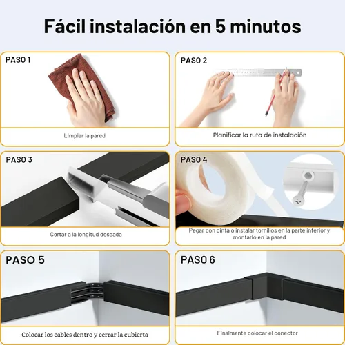 Vista 8 de Delamu – Funda para cable de 157" para ocultar cables, de PVC, para pared, se puede cortar, cubierta de cable pintado para cables, cubierta