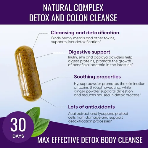 Vista 3 de Max Detox Supplement, Advanced Gut Cleanse Detox para mujeres y hombres con psyllium, chlorella, hierba hisopo y papaya, con complejo Acai