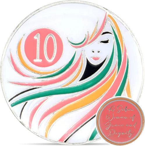 Moneda de sobriedad de 10 años | Chip AA triplaca de una mujer sobria | Regalo de recuperación de fichas de aniversario que brilla en la oscuridad