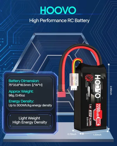 Vista 3 de HOOVO 2S Shorty Lipo Battery 2200mAh 100C 7.4V RC Lipo Batería con conector Deans para FPV Racing Drone RC Avión Helicóptero Quadcopter Car-2 Pack