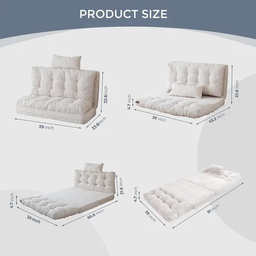Vista 2 de MAXYOYO Sofá cama plegable, puf copetudo con almohadas, colchón de piso para adultos, sofá de piso extra grueso y largo, sofá cama de piso Beige