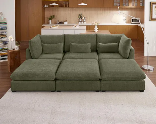 Vista 26 de Sofá modular de felpilla de 77 pulgadas, sofá modular de nube lavable con otomana, sofás seccionales de 3 plazas para sala de estar, cubierta