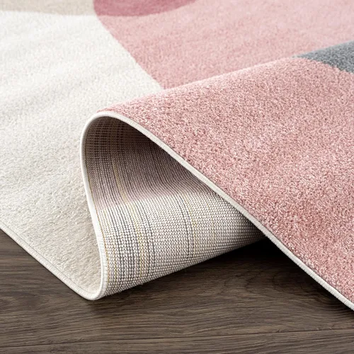 Vista 5 de Abani Rugs - Alfombra contemporánea de mediados de siglo con círculo geométrico beige y rosa, de 4 x 6 pies, color crema y rosa, rectangular