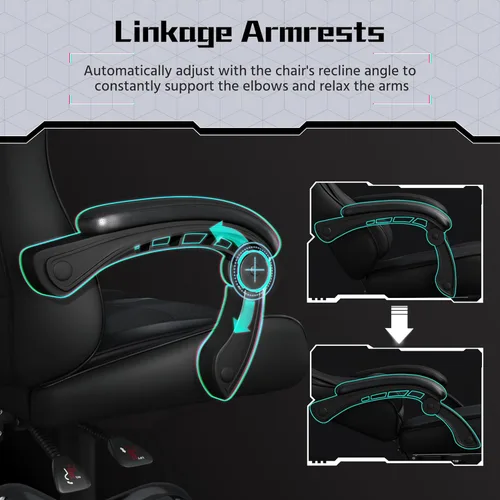 Vista 5 de Yaheetech Silla para videojuegos, silla de oficina para computadora con reposacabezas y soporte lumbar de masaje, sillas ergonómicas de altura Negro