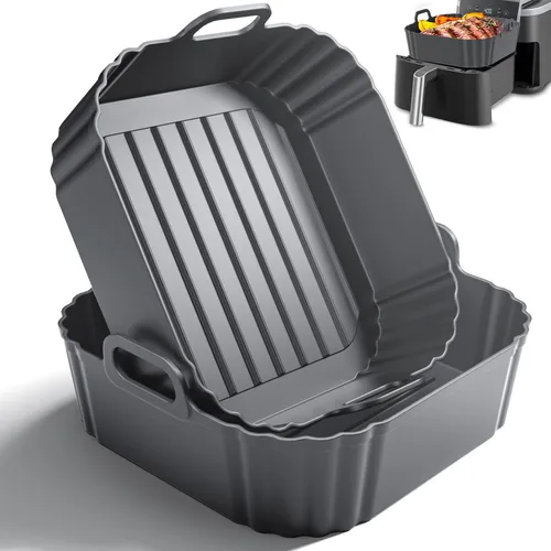 Vista 9 de Forros cuadrados de silicona de 8.5 pulgadas para freidora de aire, paquete de 2 forros reutilizables para freidora de aire Ninja AF141 AF142 AF181