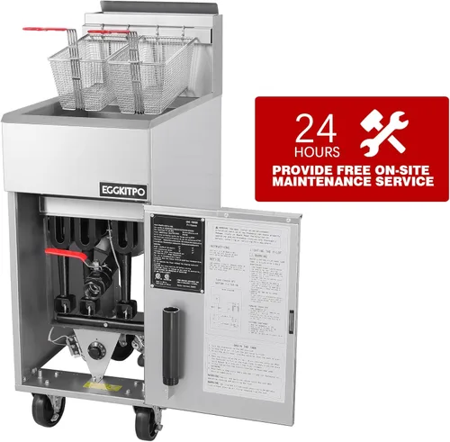Vista 7 de EGGKITPO Freidora comercial de gas propano líquido, 3 quemadores, 90,000 BTU con certificación CSA, freidora comercial con capacidad de aceite de 40