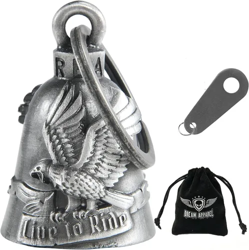 Vista 50 de Dream Apparel Campanas de motocicleta para motociclistas, accesorios de campanas pesadas y llavero para la suerte