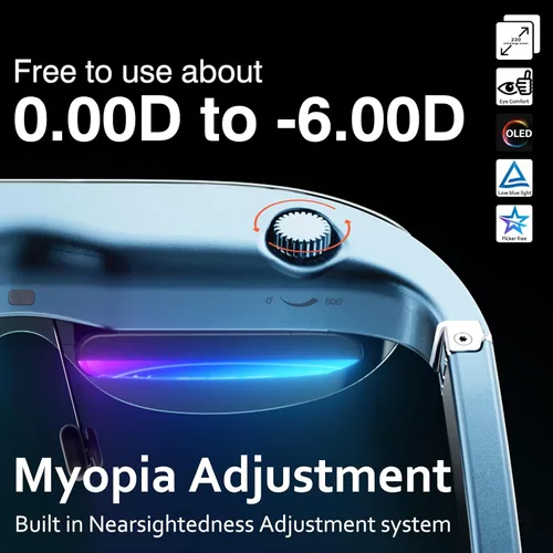 Vista 2 de AR/XR Glasses-VILINE Smart Glasses for Gaming Headset Video Display Glasses Myopia Adjustment 1800 Brightness Sunglasses,FHD Adapted for