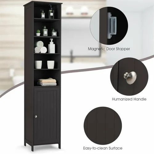 Vista 5 de na Estante de almacenamiento de piso alto de 72 pulgadas para baño, estante multifuncional marrón