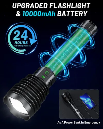 Vista 5 de Potentes linternas de 600000 lúmenes altos, batería de 10000 mAh 6 modos con carga rápida, linterna recargable súper brillante IP67 impermeable