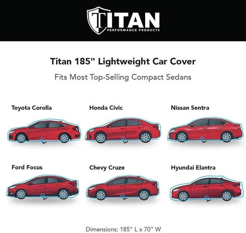 Vista 3 de Titan - Funda ligera de poli 210T para sedanes compactos de "176-185". Impermeable, protección UV, resistente a los arañazos, apertura