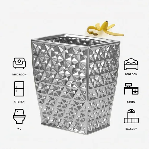 Vista 6 de Juego de accesorios de baño plateados de 5 piezas, incluye basura, soporte para cepillos de dientes, vaso para cepillo de dientes, dispensador