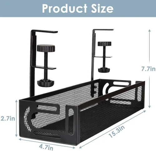 Vista 2 de Bandeja de gestión de cables para debajo del escritorio, gestión de cables debajo del escritorio sin taladro, bandeja de gestión de cables