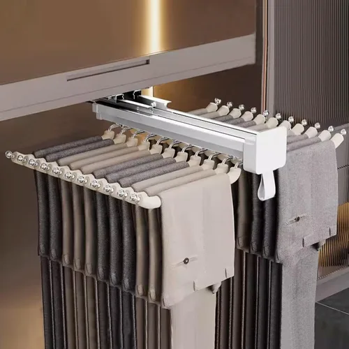 Vista 9 de Barra de valet extraíble para armario, soporte retráctil de 88.2 lbs, barra de armario ajustable de aleación de aluminio, riel de ropa extraíble