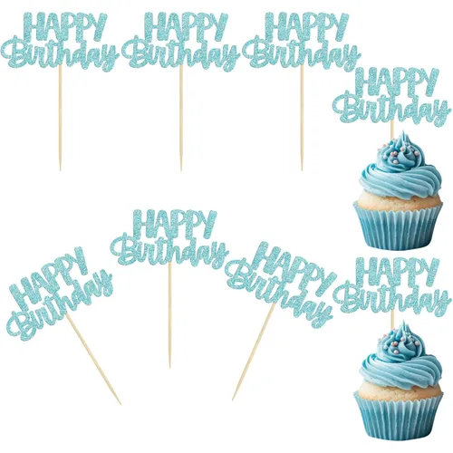 Vista 16 de Gyufise 24 piezas de decoración para pastel de cumpleaños con purpurina, adornos brillantes para pastel de cumpleaños, adornos de comida