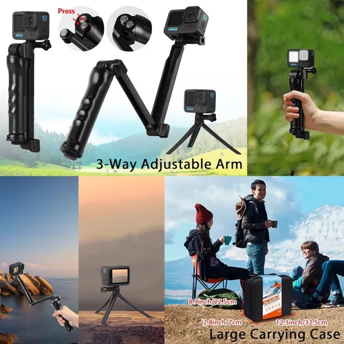 Vista 2 de Kit de accesorios para cámara de acción HONGDAK para GoPro Hero 13 12 11 10 9 Negro, carcasa impermeable+estuche de silicona+brazo ajustable+correa