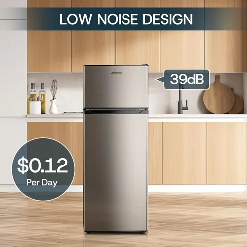 Vista 4 de Upstreman Refrigerador de 7.7 pies cúbicos con congelador, puerta doble, termostato ajustable, gran capacidad, columpio de puerta reversible