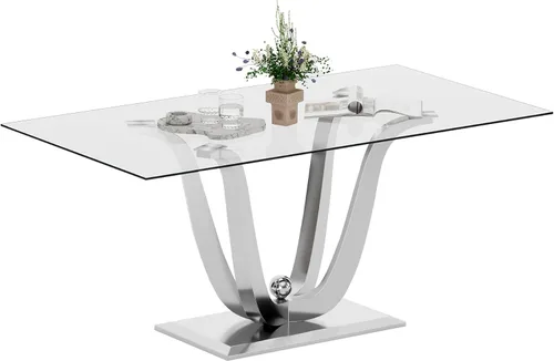 Vista 9 de Mesas de comedor redondas de 36 pulgadas, mesa de comedor moderna de cocina con base de metal cromado dorado, mesas de comedor redondas de vidrio