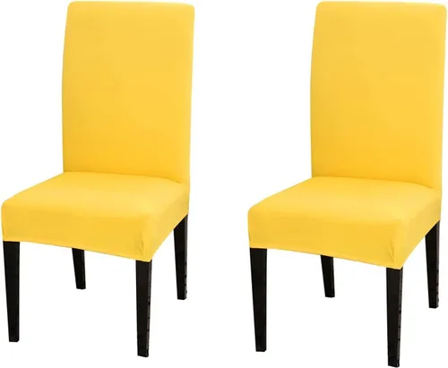 Vista 13 de Chickwin Paquete de 4 fundas para sillas de comedor, color amarillo, elásticas Parsons, fundas para sillas de comedor, con respaldo alto, sin