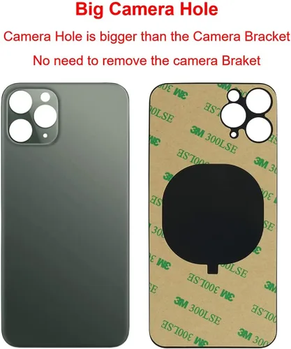 Vista 3 de 11 Pro Max - Carcasa trasera de repuesto para iPhone 11pro Max (6.5 pulgadas) con cinta preinstalada y herramientas de reparación (verde medianoche)