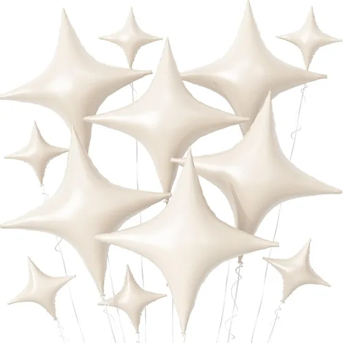 Vista 24 de Globos de Estrella Negra, 12 Piezas Globos de Papel de Aluminio de Estrella de Cuatro Ángulos, 26 Pulgadas y 10 Pulgadas Globo de Película de Negro