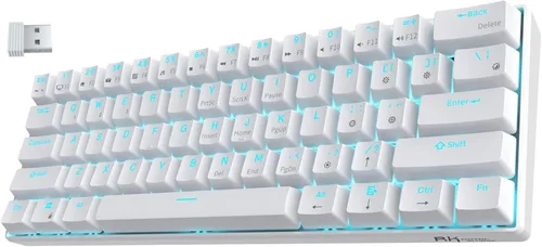 Vista 12 de Royal Kludge RK61 teclado con cable/inalámbrico de 61 teclas, Bluetooth 3.0, multidispositivo amarillo con ledes amarillas, teclado para juegos Negro