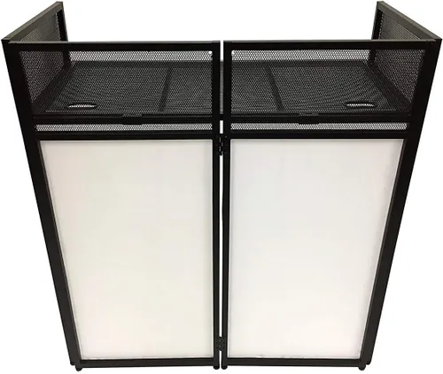 Vista 3 de DJ Event Facade White/Black Scrim Metal Frame Booth + 20" x 40" Flat Table Top Includes Both White and Black Panels + Carrying Cases!