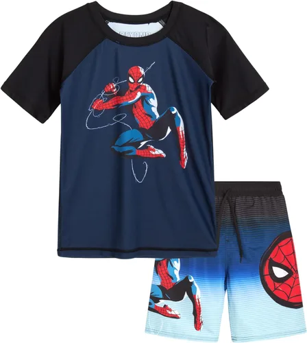 Marvel Boys Rash Guard Set - 2 Piece Spiderman Spidey & His Amazing Friends UPF50+ Swim Shirt & Swim Trunks for Boys (2T-12)