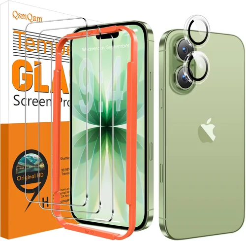 Vista 16 de QsmQam Protector de pantalla para iPhone 16 Pro + protector de lente de cámara, [grado militar inastillable], vidrio templado Ultra Top 9H+